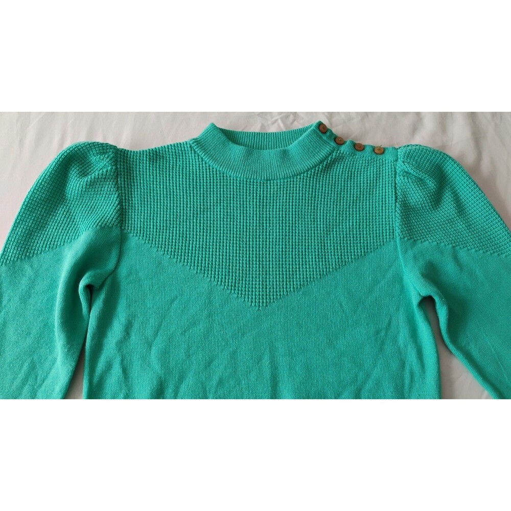 Vtg Andrew St. John Sweater Blue Green Mock Neck Long Sleeve 80's Sz M EUC